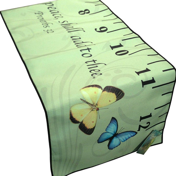 Inspirational He is the Ruler Table Runner Butterflies Indoor Outdoor Green NEW - Picture 2 of 3